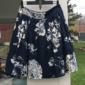 Navy and Floral Anthro Full Skirt